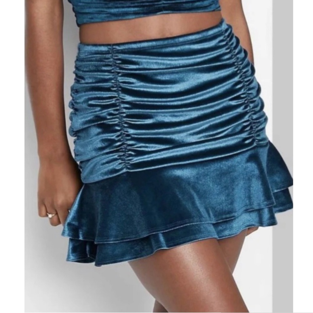 Wild Fable Blue Velour Ruched Mini Skirt